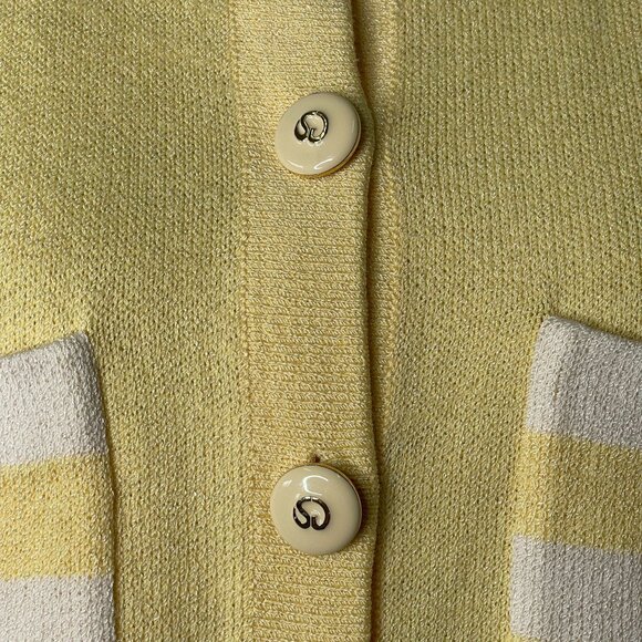 St. John by Marie Gray Women's Yellow Knit Button Down Striped Cardigan 14 - Picture 8 of 11